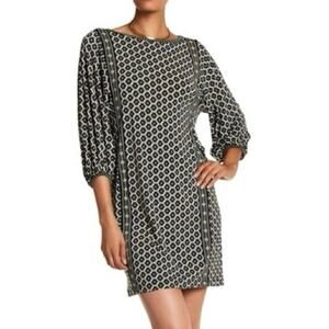NWOT MAX STUDIO Dress XL Geometric 3/4-Balloon-Sleeve Stretch Black White Green